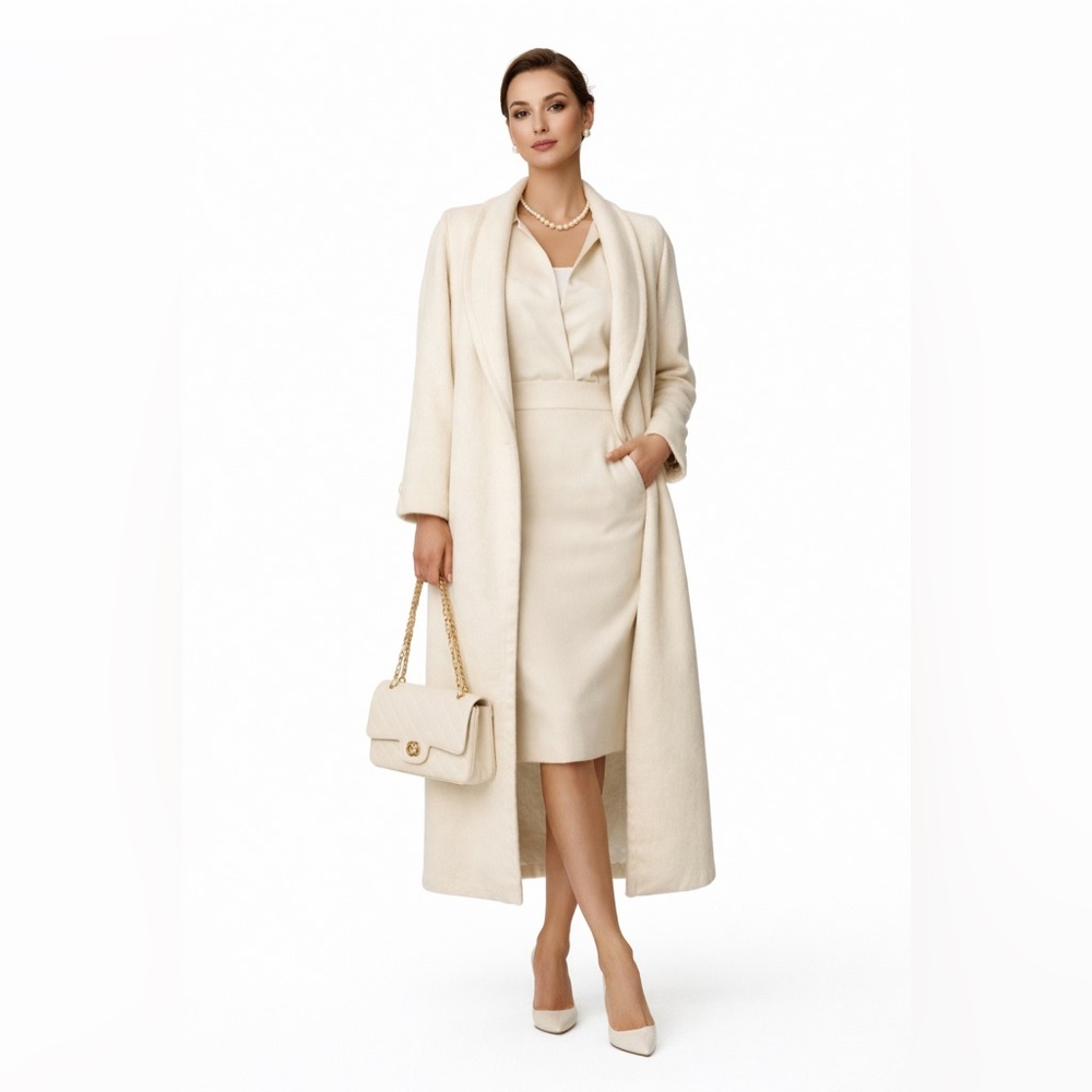 Paul et Duffier Vintage Wool Long Trench Coat - Cream - Womens Size 12 ( Large )